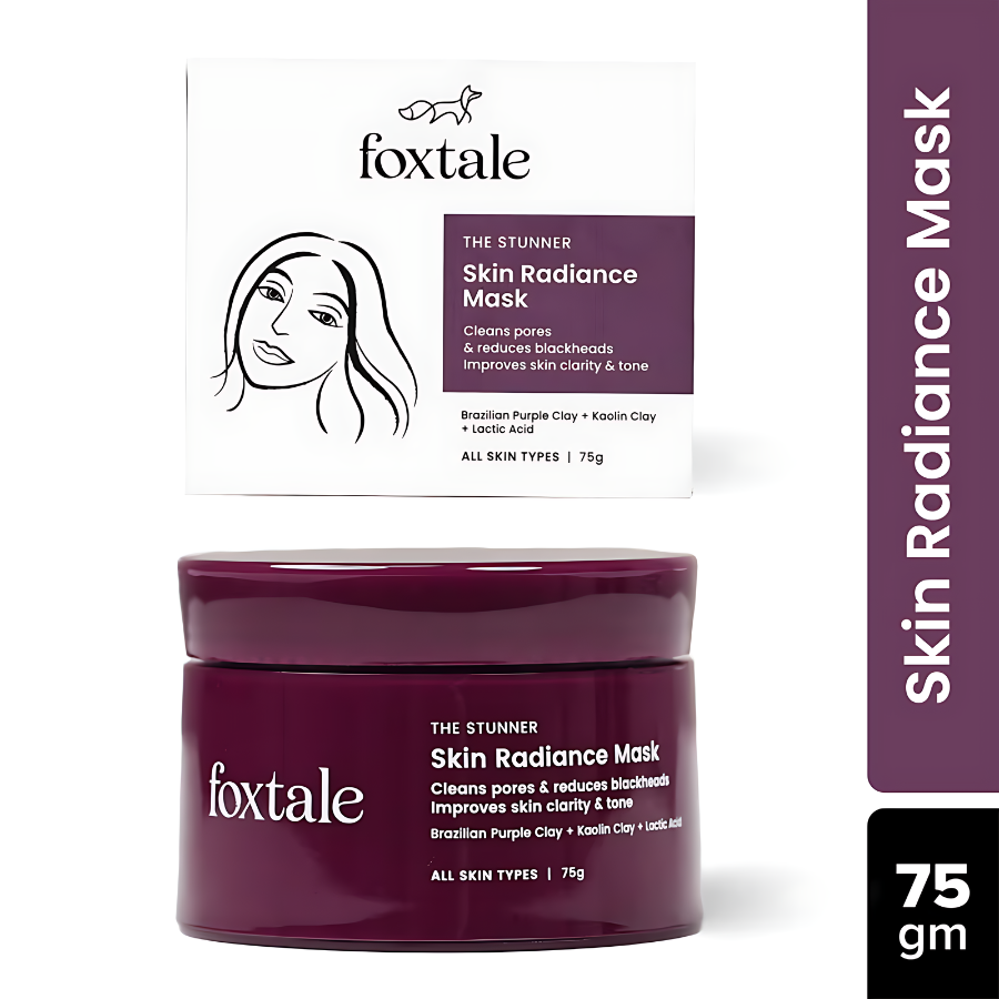 Foxtale De-Tan Skin Radiance Mask, With Lactic Acid, Brazilian Purple Clay & Kaolin Clay (75g)